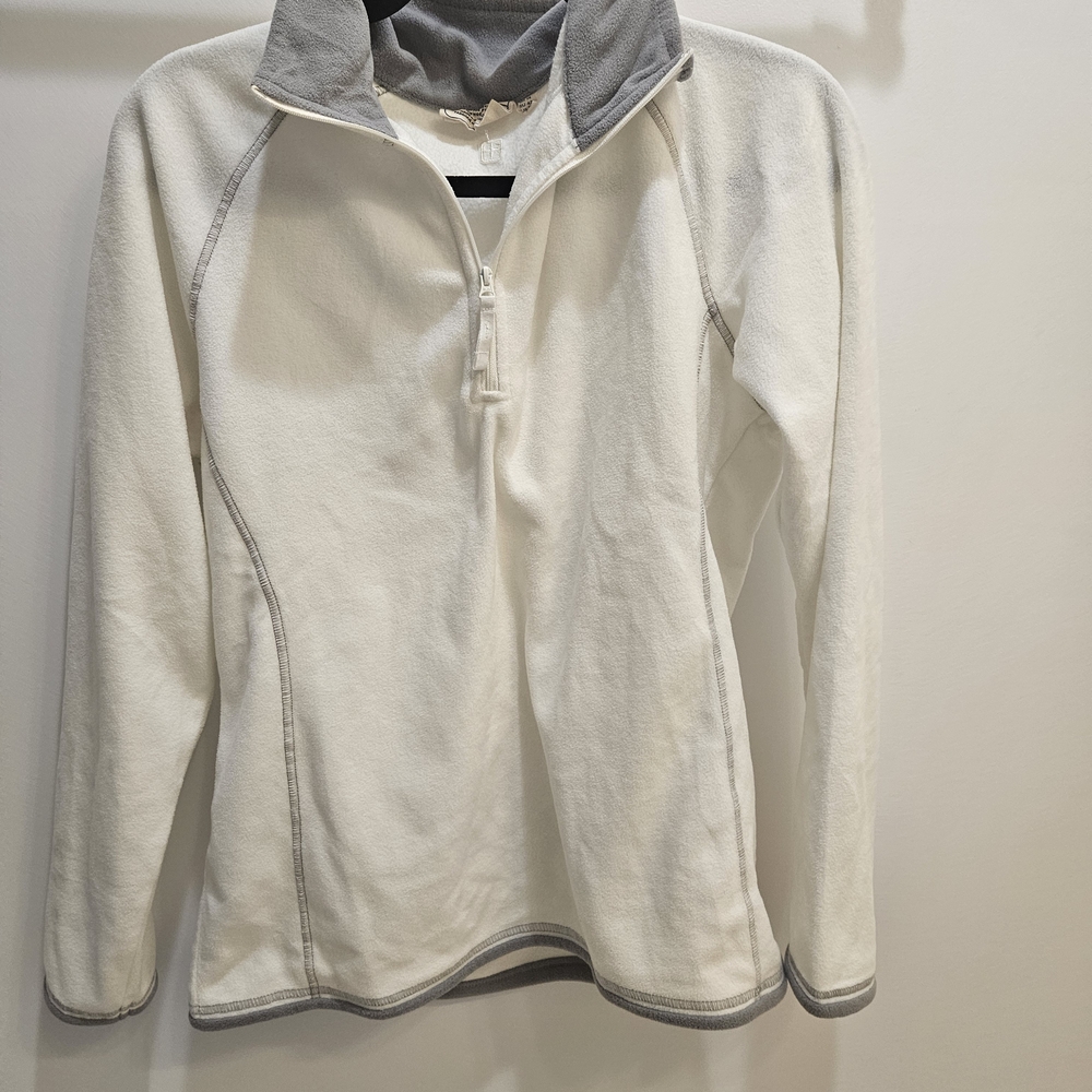 White Quarter-Zip Fleece Pullover with Gray Trim